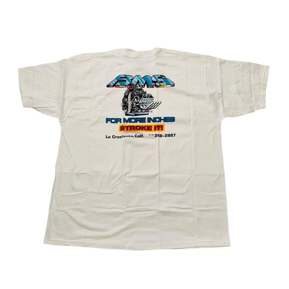 Bob's Machine Shop BMS White T-shirt  For More Inches Stroke It! Sz XL New Calif - Picture 6 of 8